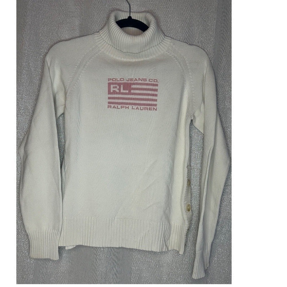 Vintage Polo Jeans Co. Ralph Lauren Mock Neck Button Sweater White XL/XG